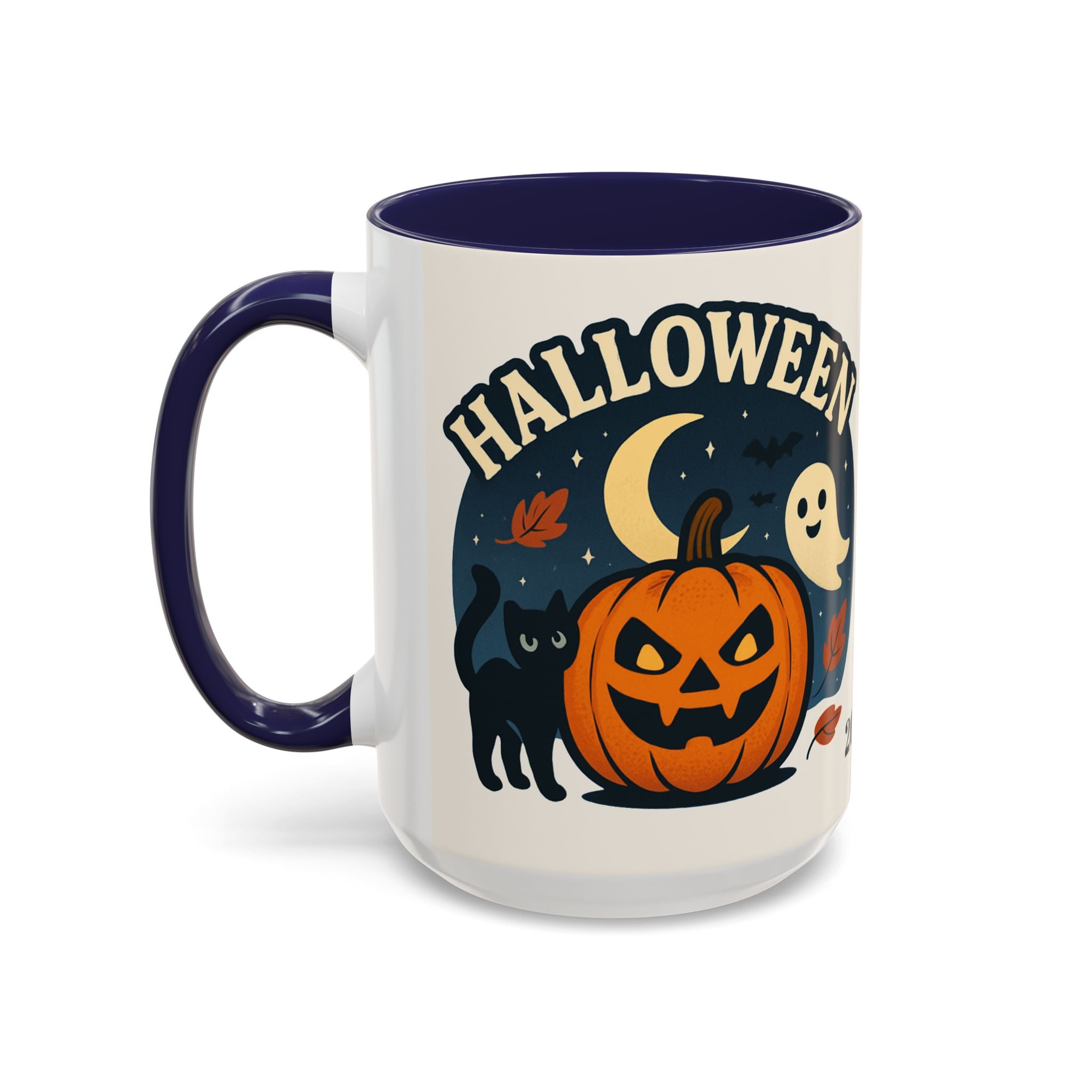 Halloween Accent Coffee Mug - Spooky Pumpkin Design, Ghosts & Cats, Perfect for Fall Decor, Halloween Gift, Cozy Sips