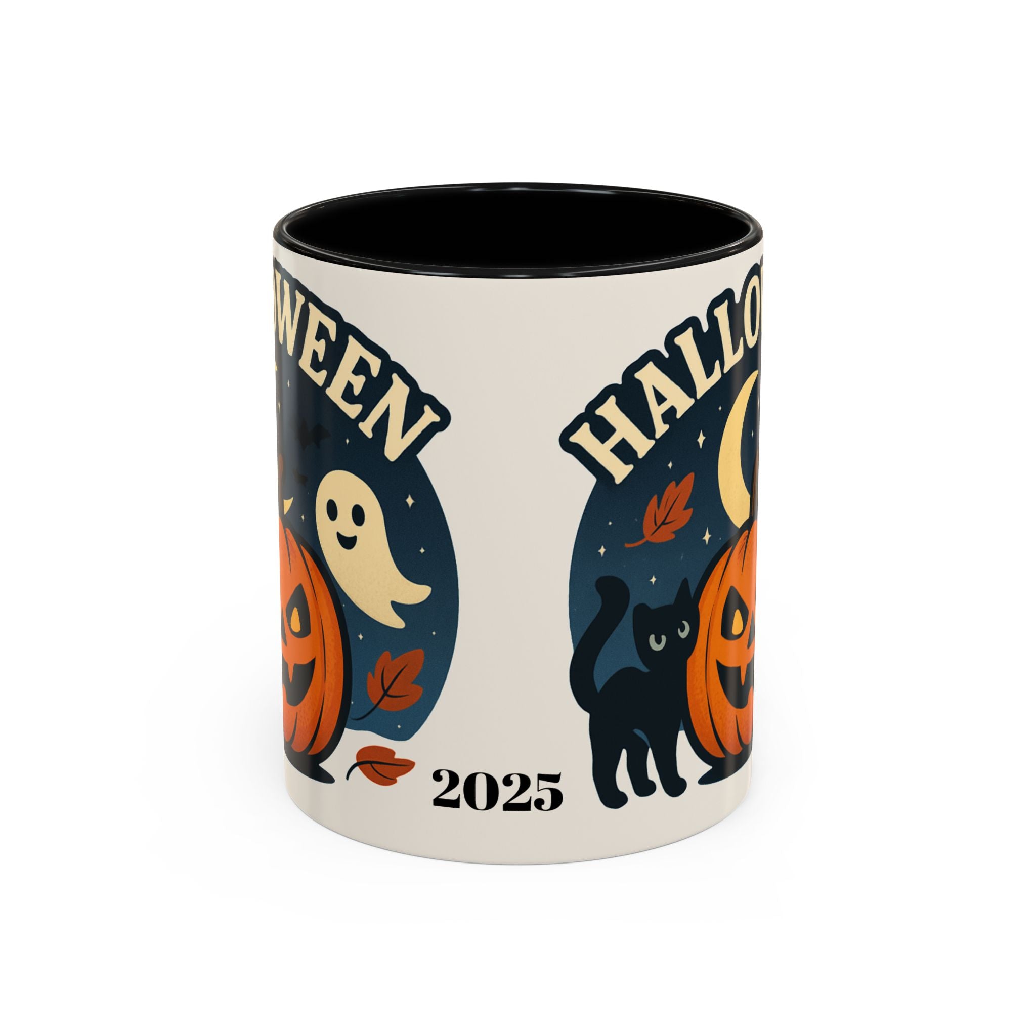 Halloween Accent Coffee Mug - Spooky Pumpkin Design, Ghosts & Cats, Perfect for Fall Decor, Halloween Gift, Cozy Sips