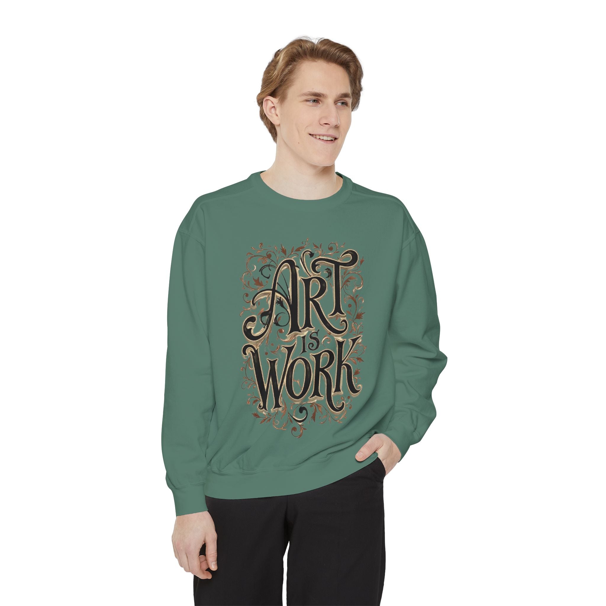 Art Is Work Unisex Sweatshirt, Casual Crewneck Sweater, Gift for Creatives, Graphic Pullover, Cozy Streetwear, Artistic Apparel