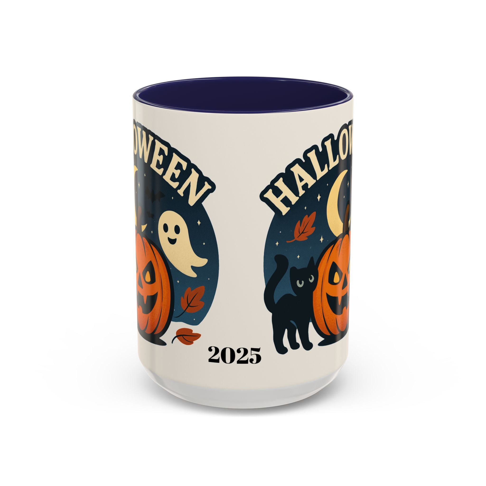 Halloween Accent Coffee Mug - Spooky Pumpkin Design, Ghosts & Cats, Perfect for Fall Decor, Halloween Gift, Cozy Sips