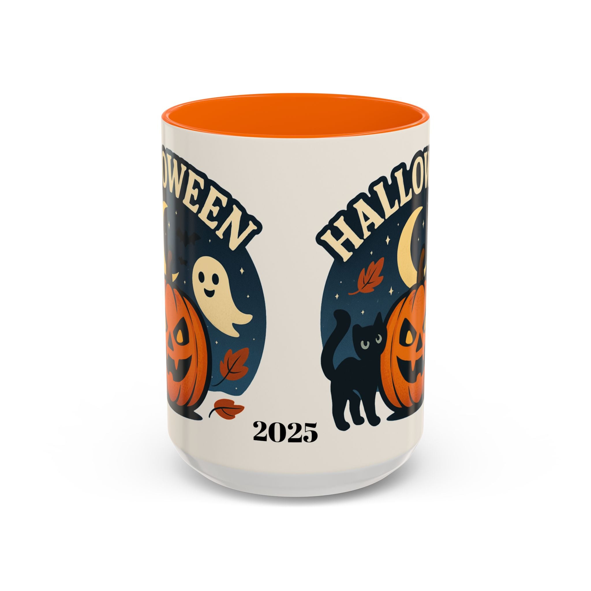 Halloween Accent Coffee Mug - Spooky Pumpkin Design, Ghosts & Cats, Perfect for Fall Decor, Halloween Gift, Cozy Sips