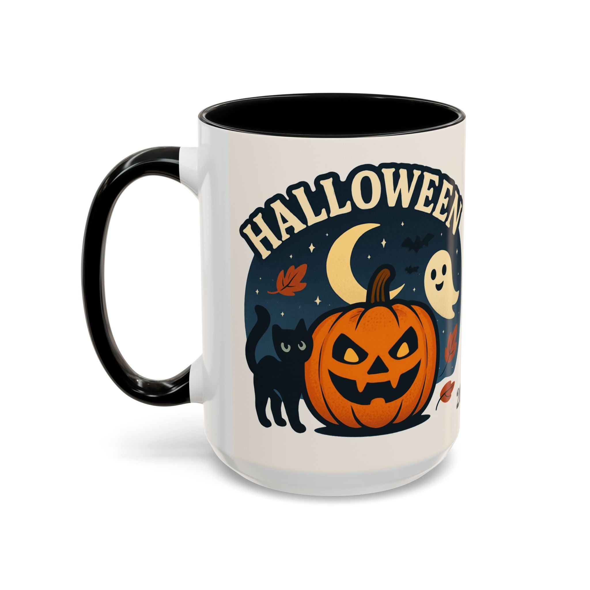Halloween Accent Coffee Mug - Spooky Pumpkin Design, Ghosts & Cats, Perfect for Fall Decor, Halloween Gift, Cozy Sips