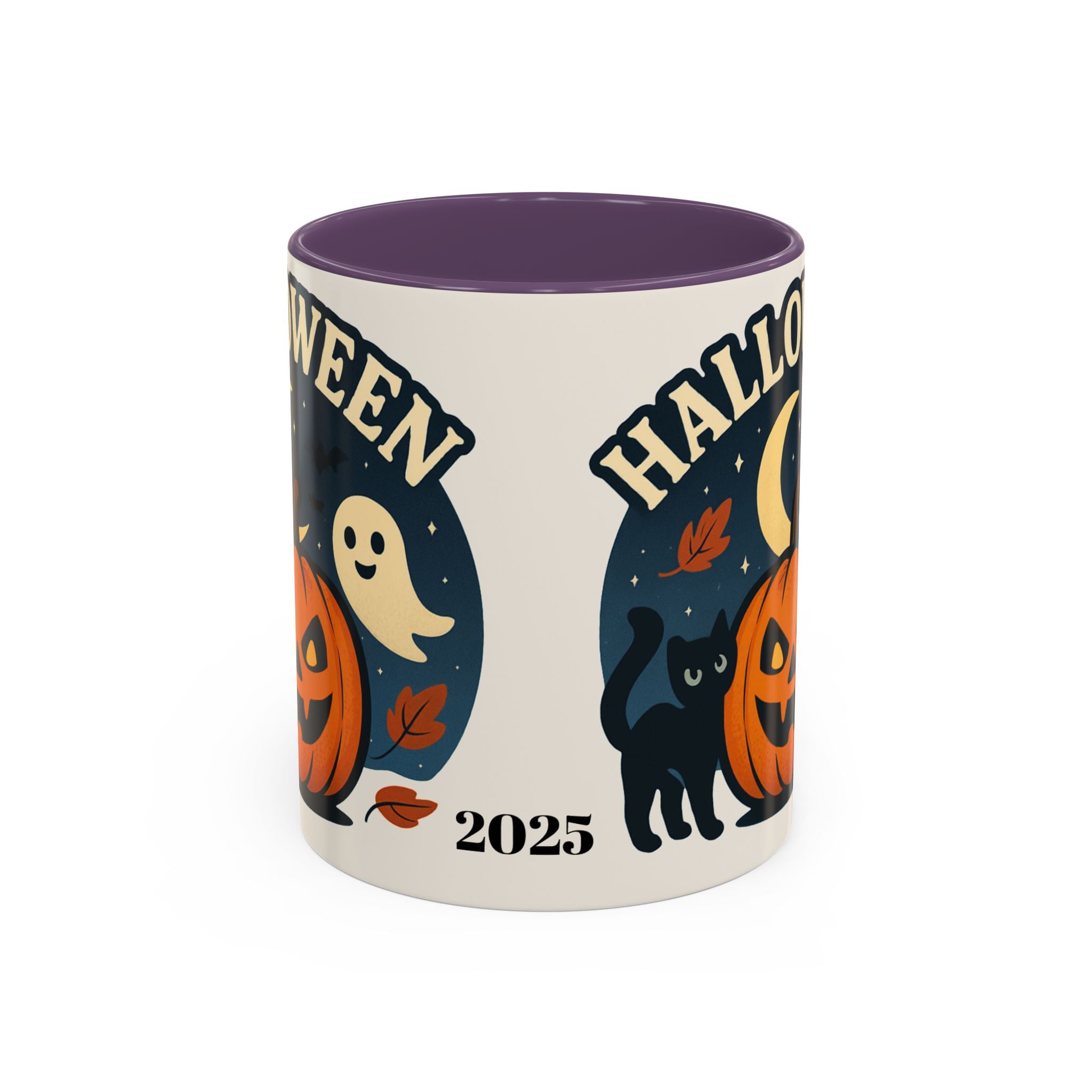 Halloween Accent Coffee Mug - Spooky Pumpkin Design, Ghosts & Cats, Perfect for Fall Decor, Halloween Gift, Cozy Sips