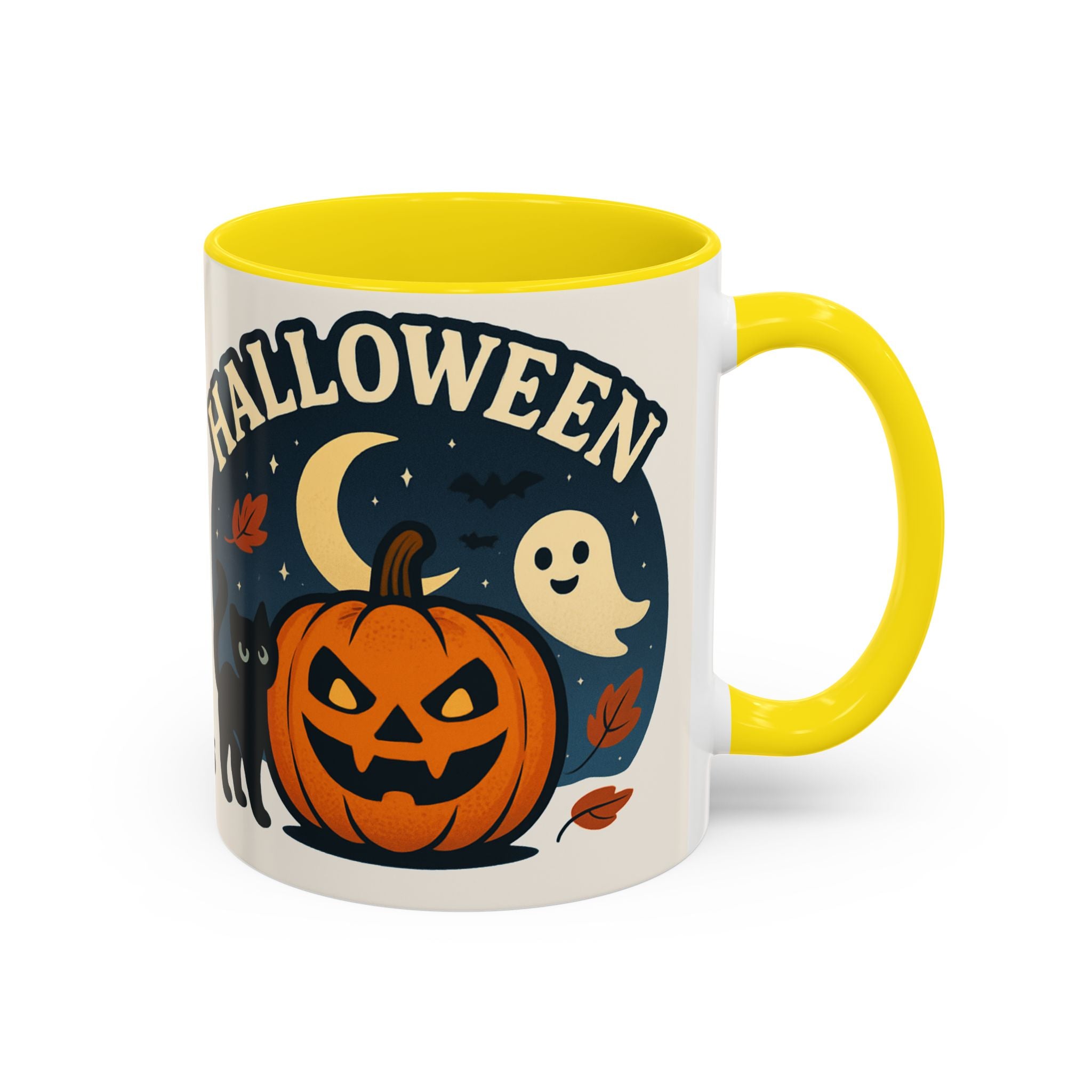 Halloween Accent Coffee Mug - Spooky Pumpkin Design, Ghosts & Cats, Perfect for Fall Decor, Halloween Gift, Cozy Sips