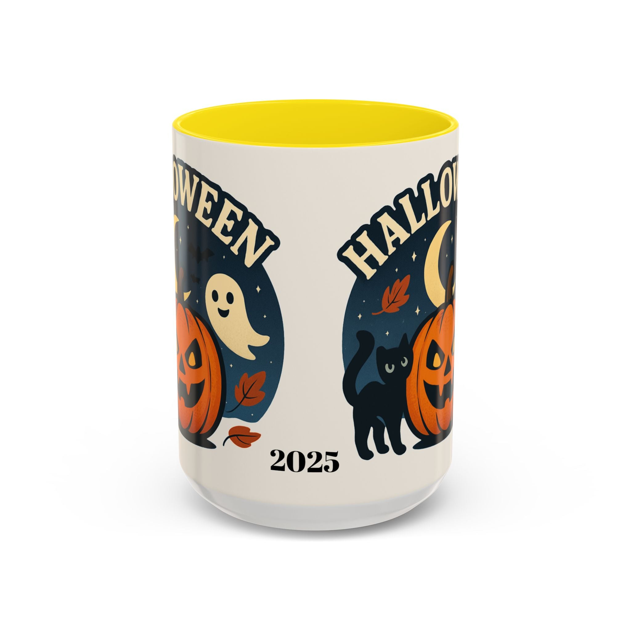 Halloween Accent Coffee Mug - Spooky Pumpkin Design, Ghosts & Cats, Perfect for Fall Decor, Halloween Gift, Cozy Sips