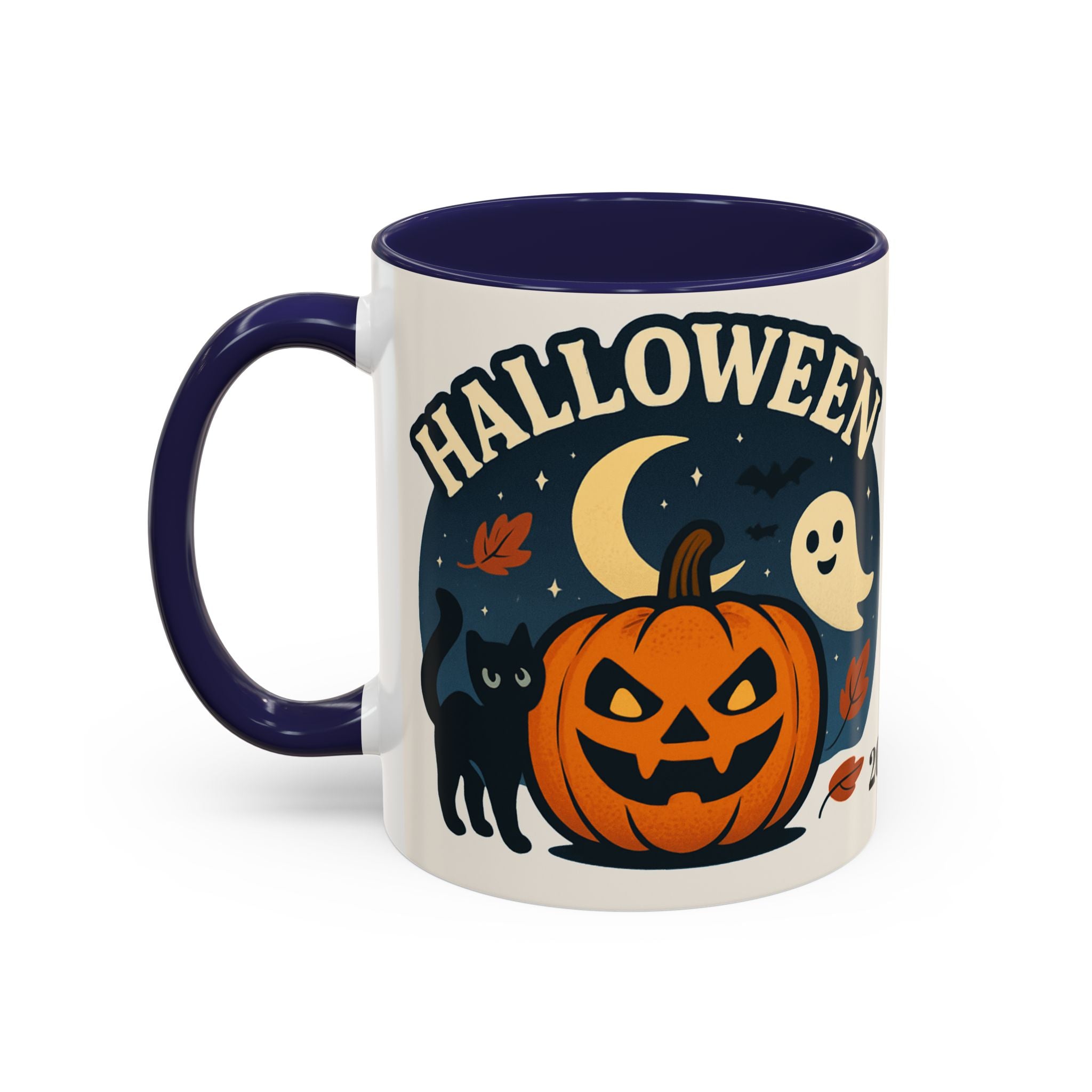 Halloween Accent Coffee Mug - Spooky Pumpkin Design, Ghosts & Cats, Perfect for Fall Decor, Halloween Gift, Cozy Sips