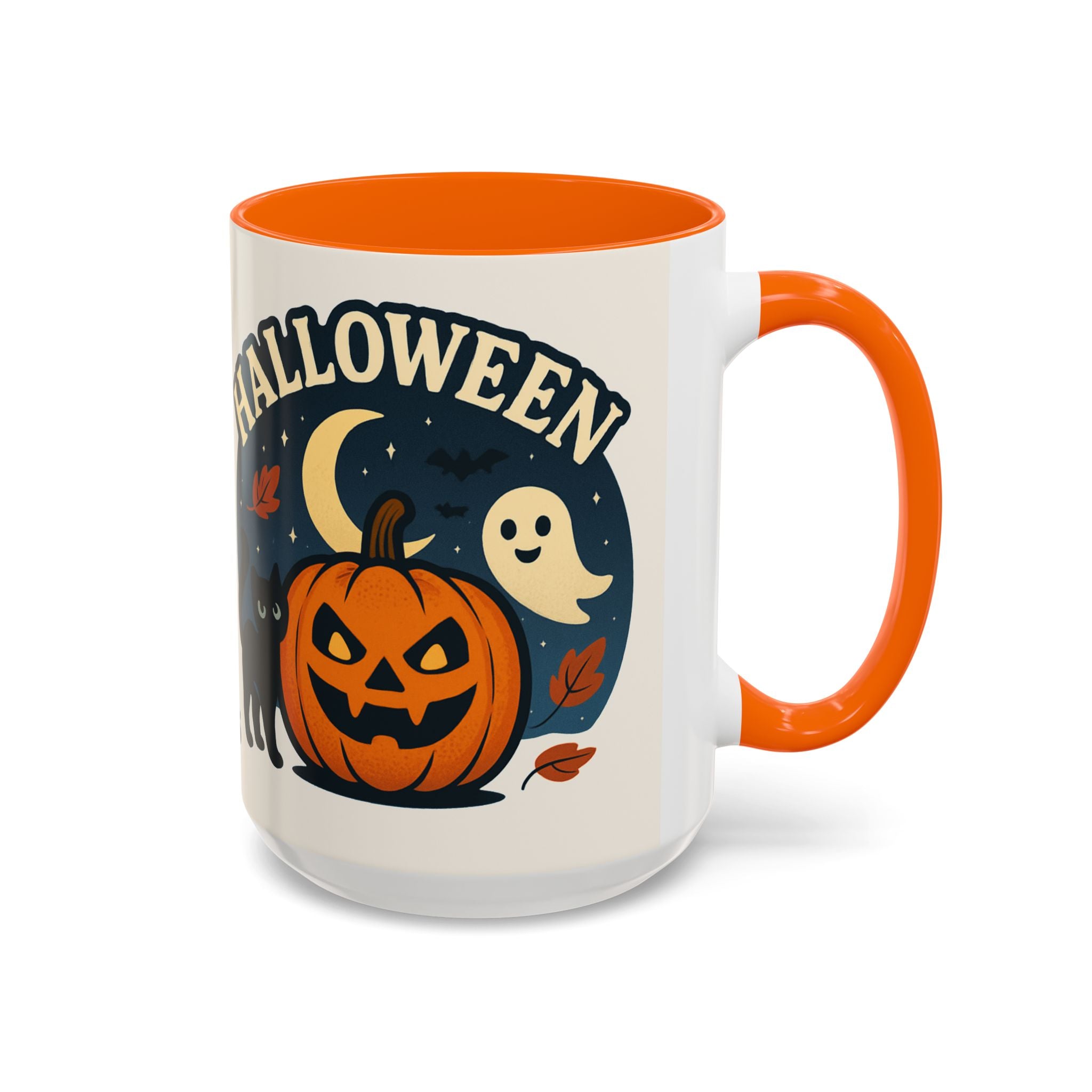 Halloween Accent Coffee Mug - Spooky Pumpkin Design, Ghosts & Cats, Perfect for Fall Decor, Halloween Gift, Cozy Sips