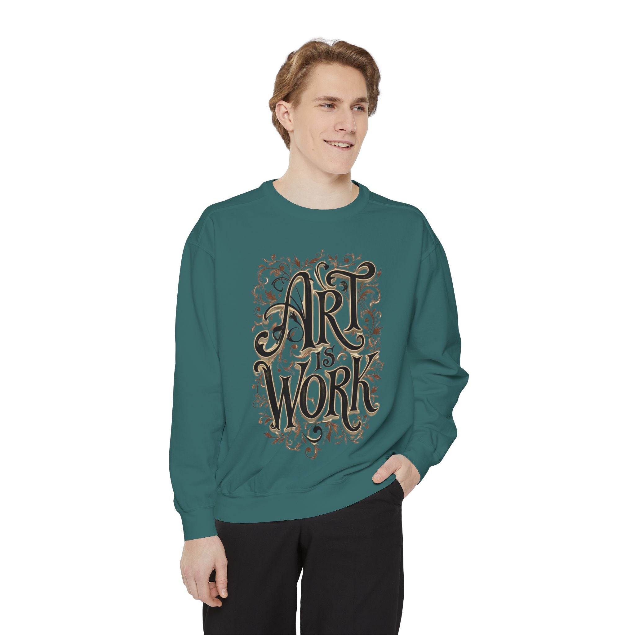 Art Is Work Unisex Sweatshirt, Casual Crewneck Sweater, Gift for Creatives, Graphic Pullover, Cozy Streetwear, Artistic Apparel