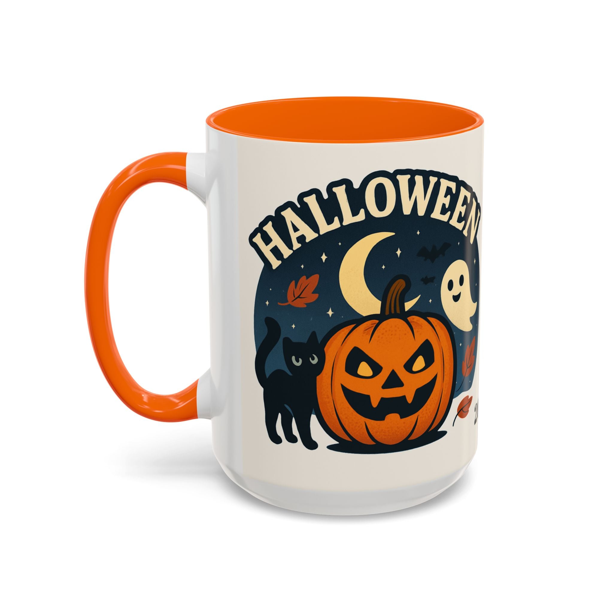 Halloween Accent Coffee Mug - Spooky Pumpkin Design, Ghosts & Cats, Perfect for Fall Decor, Halloween Gift, Cozy Sips