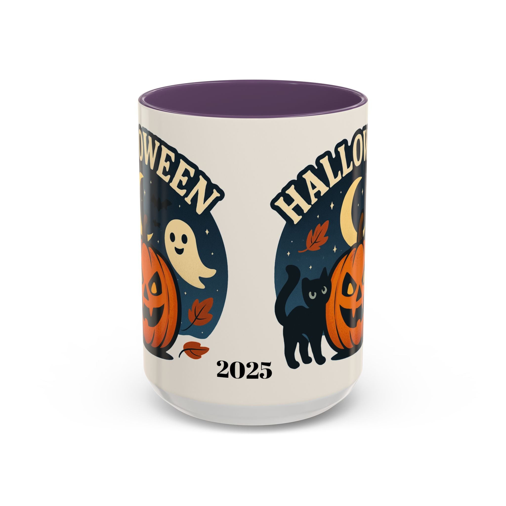 Halloween Accent Coffee Mug - Spooky Pumpkin Design, Ghosts & Cats, Perfect for Fall Decor, Halloween Gift, Cozy Sips