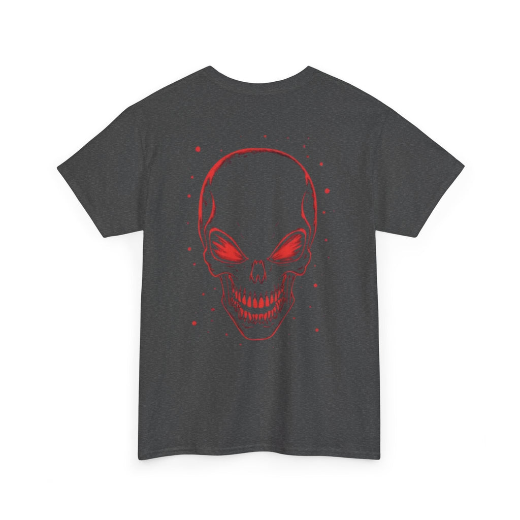 Skull Headphone Tee – Unisex Heavy Cotton Shirt, Music Lover Gift, Edgy Graphic Tee, Halloween Outfit, Unique Streetwear