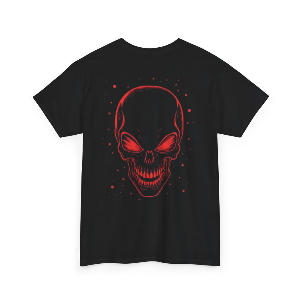 Skull Headphone Tee – Unisex Heavy Cotton Shirt, Music Lover Gift, Edgy Graphic Tee, Halloween Outfit, Unique Streetwear