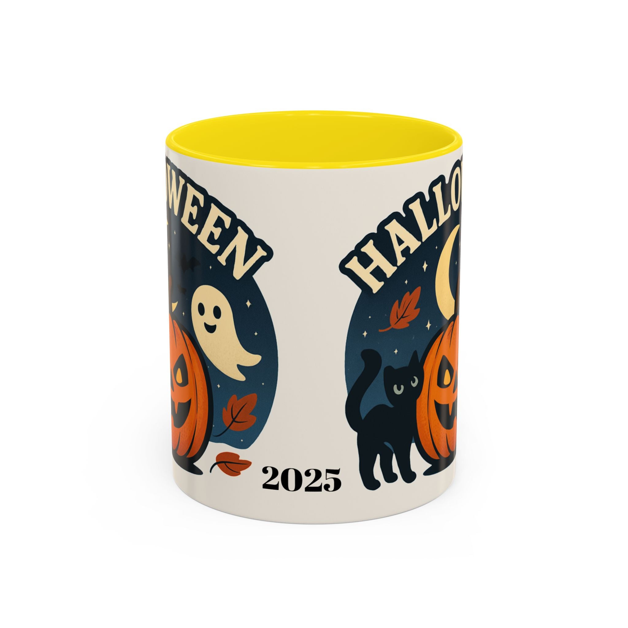Halloween Accent Coffee Mug - Spooky Pumpkin Design, Ghosts & Cats, Perfect for Fall Decor, Halloween Gift, Cozy Sips