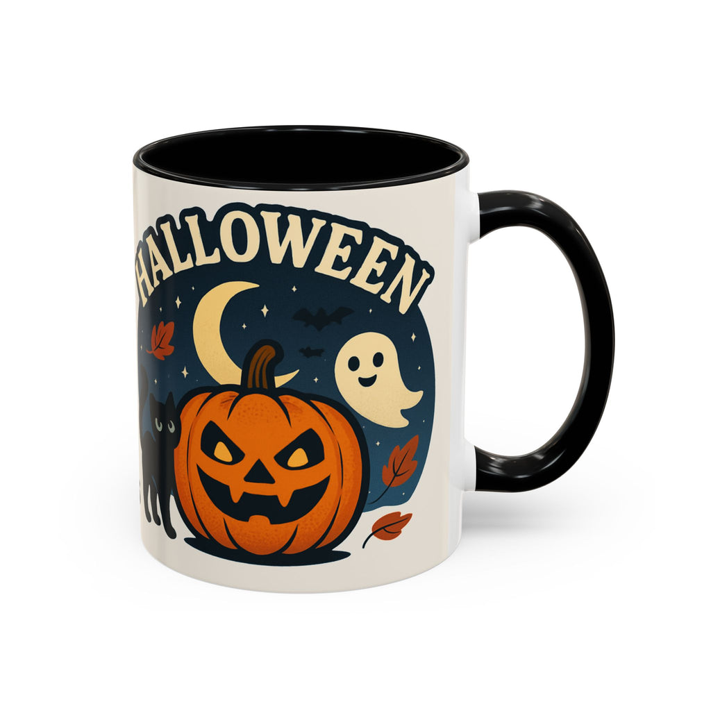 Halloween Accent Coffee Mug - Spooky Pumpkin Design, Ghosts & Cats, Perfect for Fall Decor, Halloween Gift, Cozy Sips