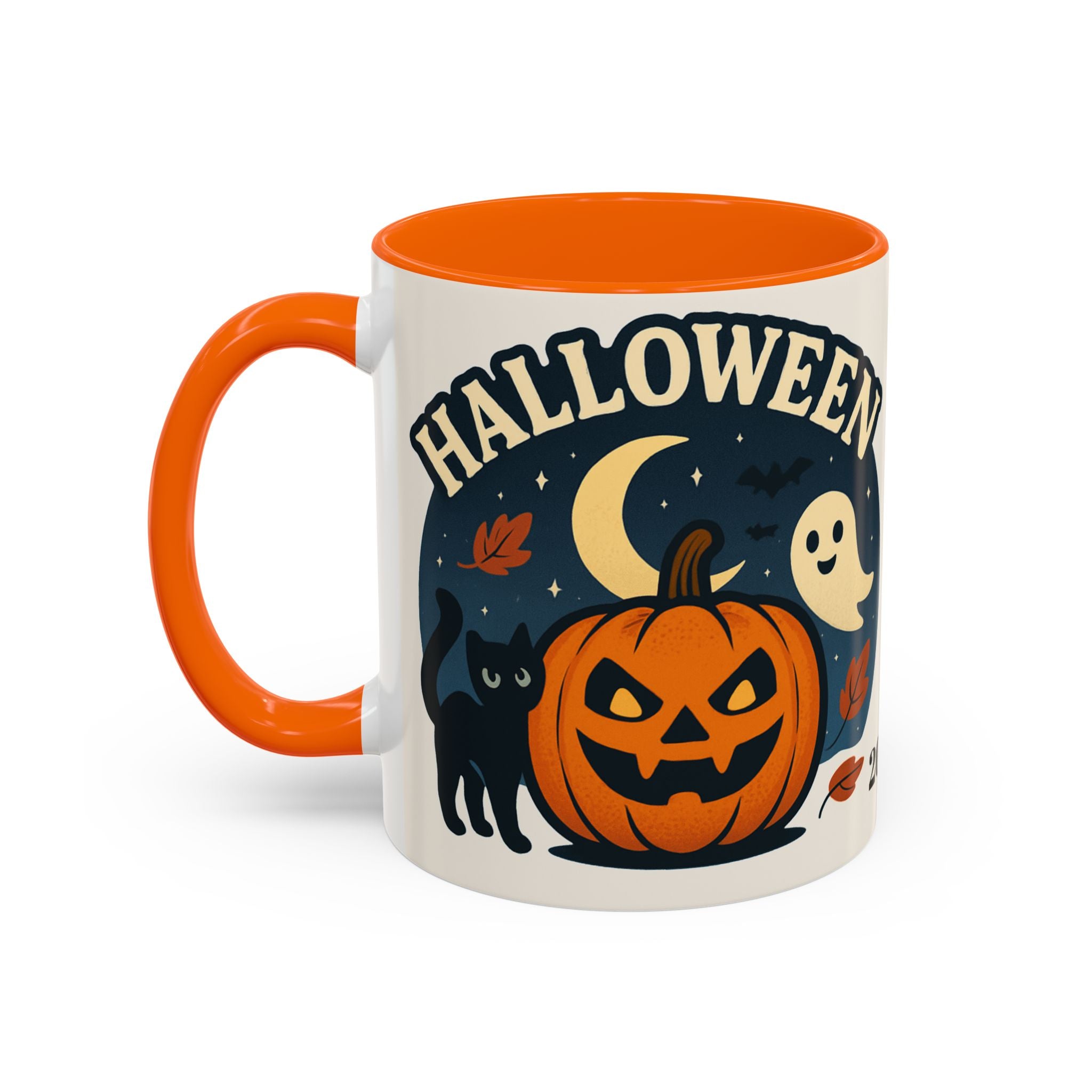 Halloween Accent Coffee Mug - Spooky Pumpkin Design, Ghosts & Cats, Perfect for Fall Decor, Halloween Gift, Cozy Sips