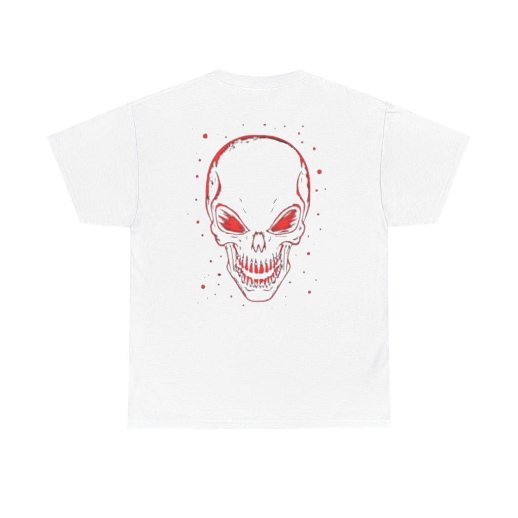 Skull Headphone Tee – Unisex Heavy Cotton Shirt, Music Lover Gift, Edgy Graphic Tee, Halloween Outfit, Unique Streetwear
