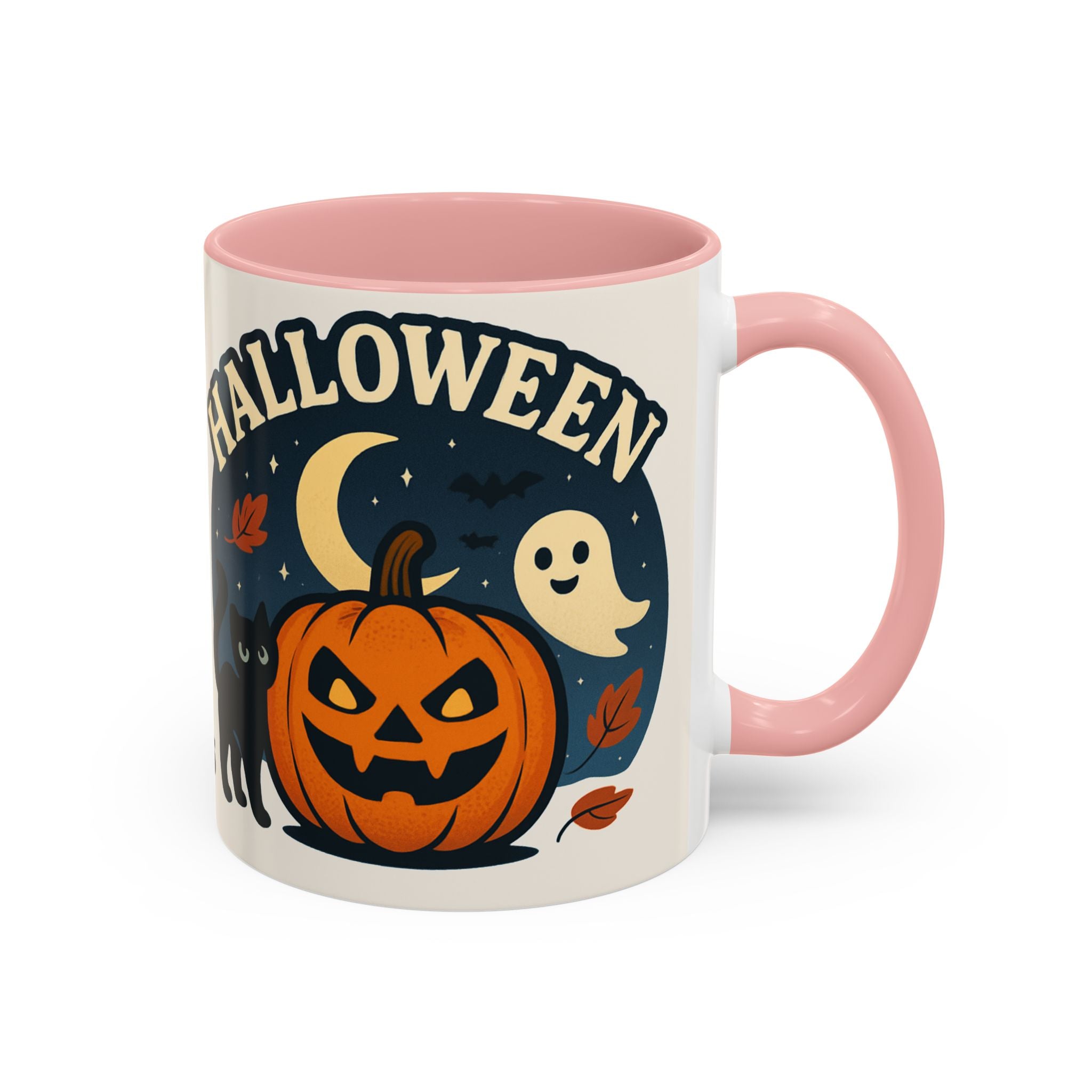 Halloween Accent Coffee Mug - Spooky Pumpkin Design, Ghosts & Cats, Perfect for Fall Decor, Halloween Gift, Cozy Sips