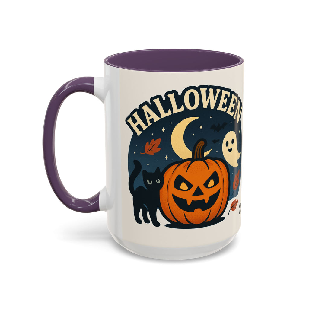 Halloween Accent Coffee Mug - Spooky Pumpkin Design, Ghosts & Cats, Perfect for Fall Decor, Halloween Gift, Cozy Sips