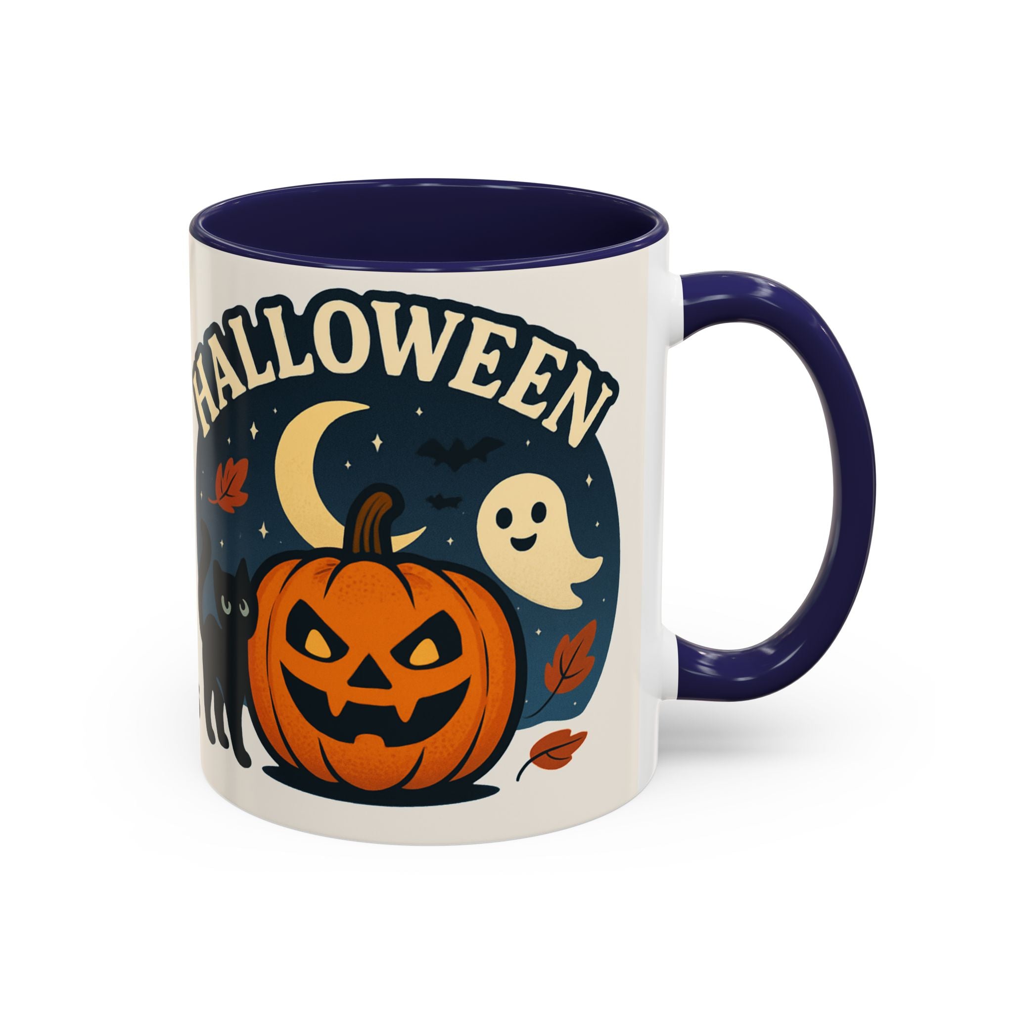 Halloween Accent Coffee Mug - Spooky Pumpkin Design, Ghosts & Cats, Perfect for Fall Decor, Halloween Gift, Cozy Sips