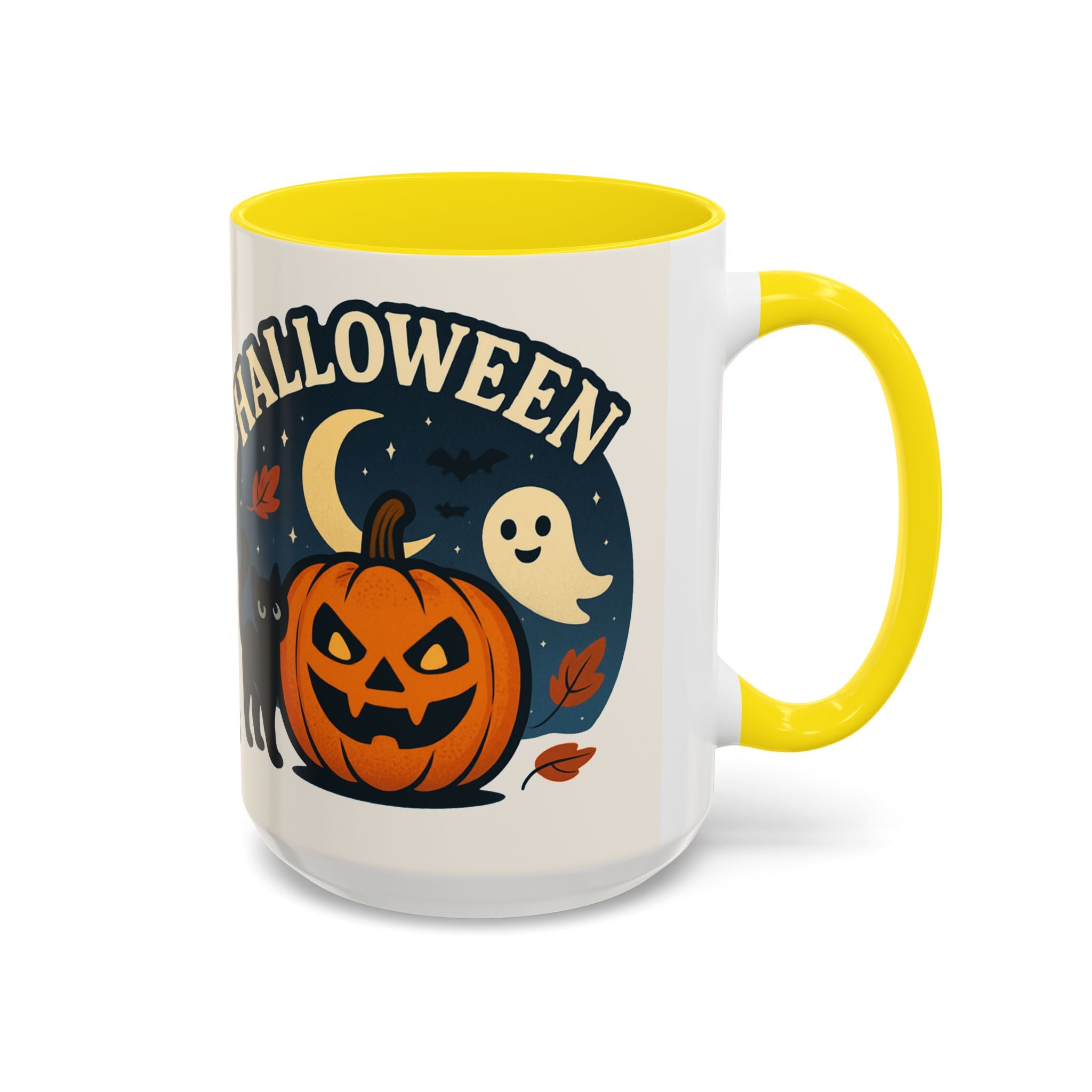 Halloween Accent Coffee Mug - Spooky Pumpkin Design, Ghosts & Cats, Perfect for Fall Decor, Halloween Gift, Cozy Sips