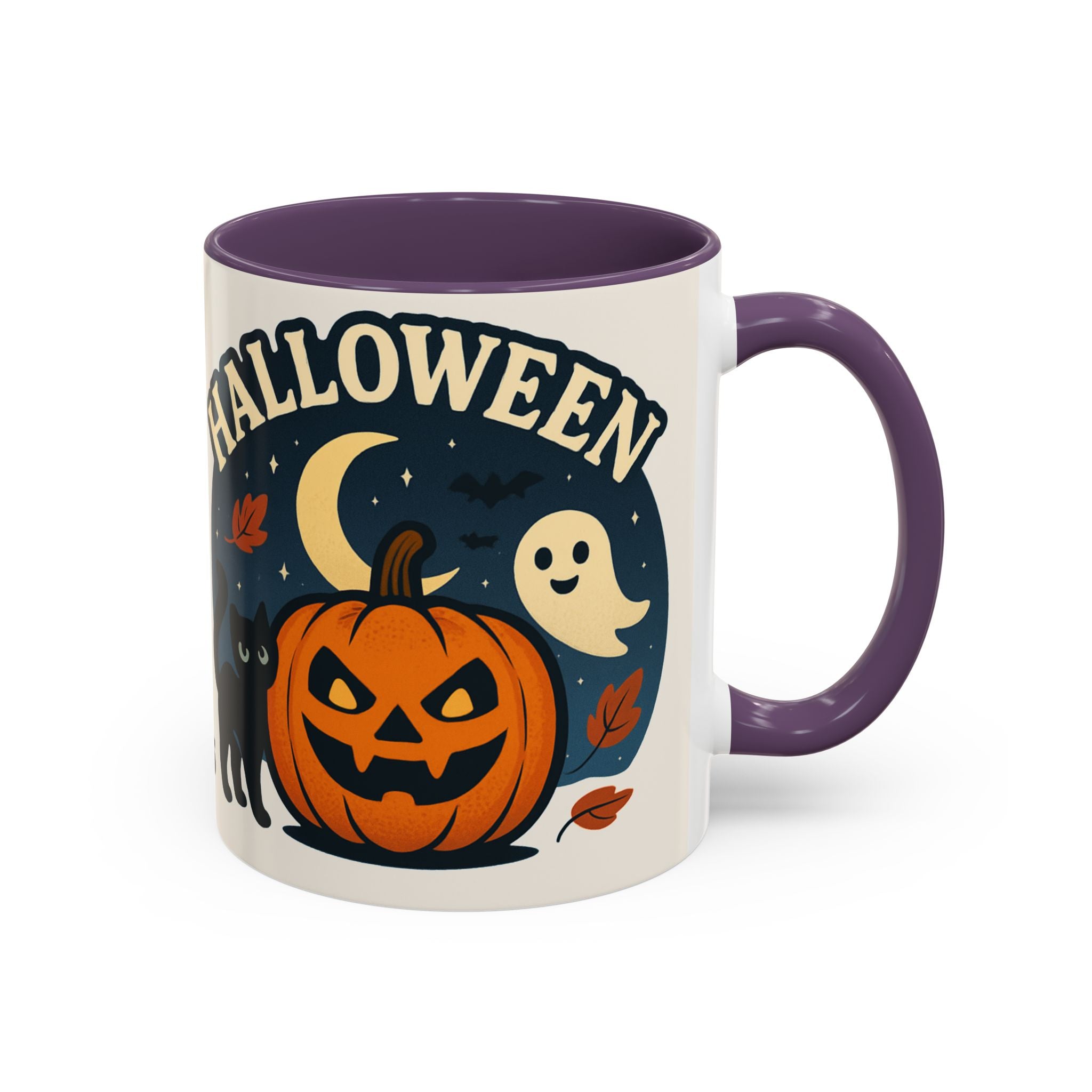 Halloween Accent Coffee Mug - Spooky Pumpkin Design, Ghosts & Cats, Perfect for Fall Decor, Halloween Gift, Cozy Sips