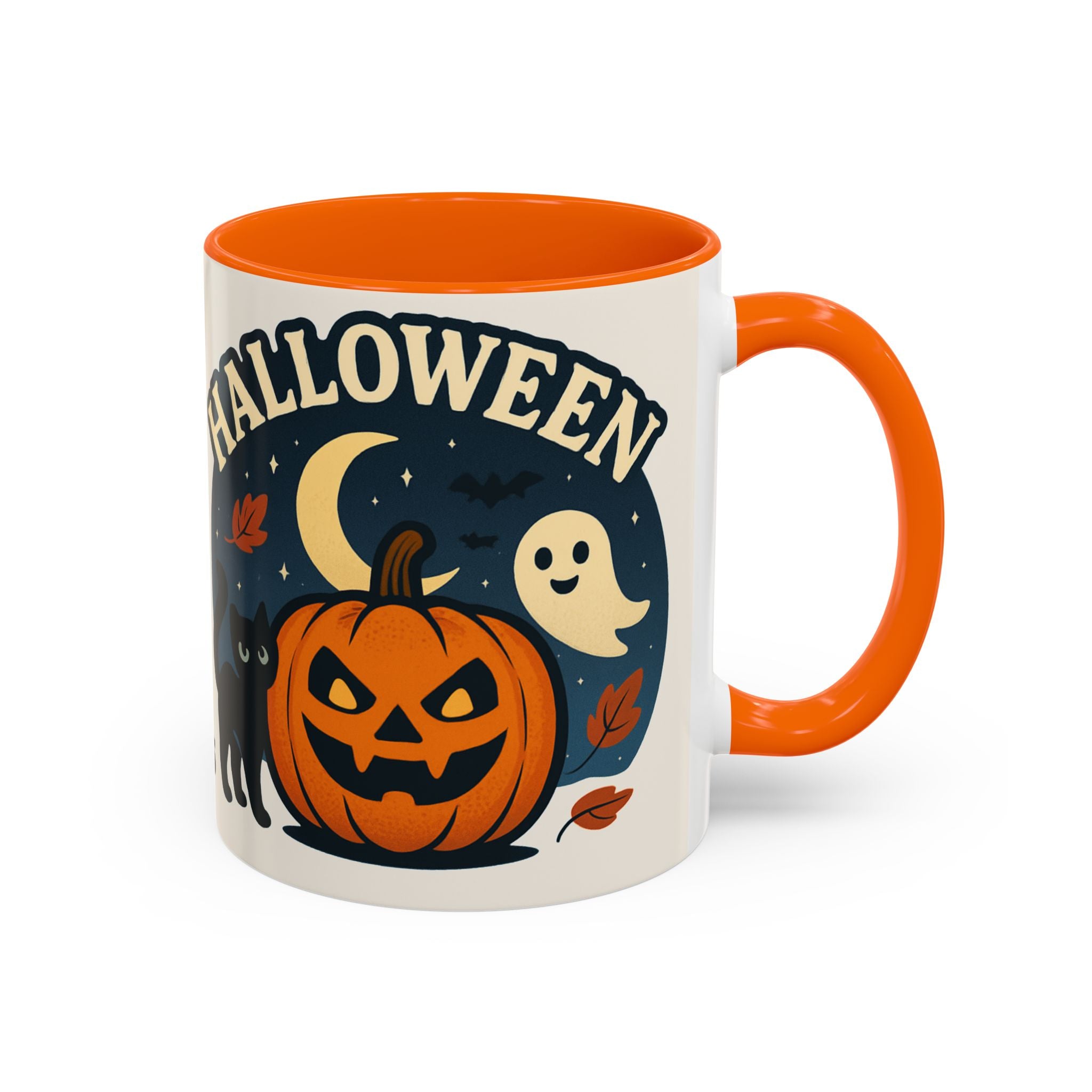 Halloween Accent Coffee Mug - Spooky Pumpkin Design, Ghosts & Cats, Perfect for Fall Decor, Halloween Gift, Cozy Sips