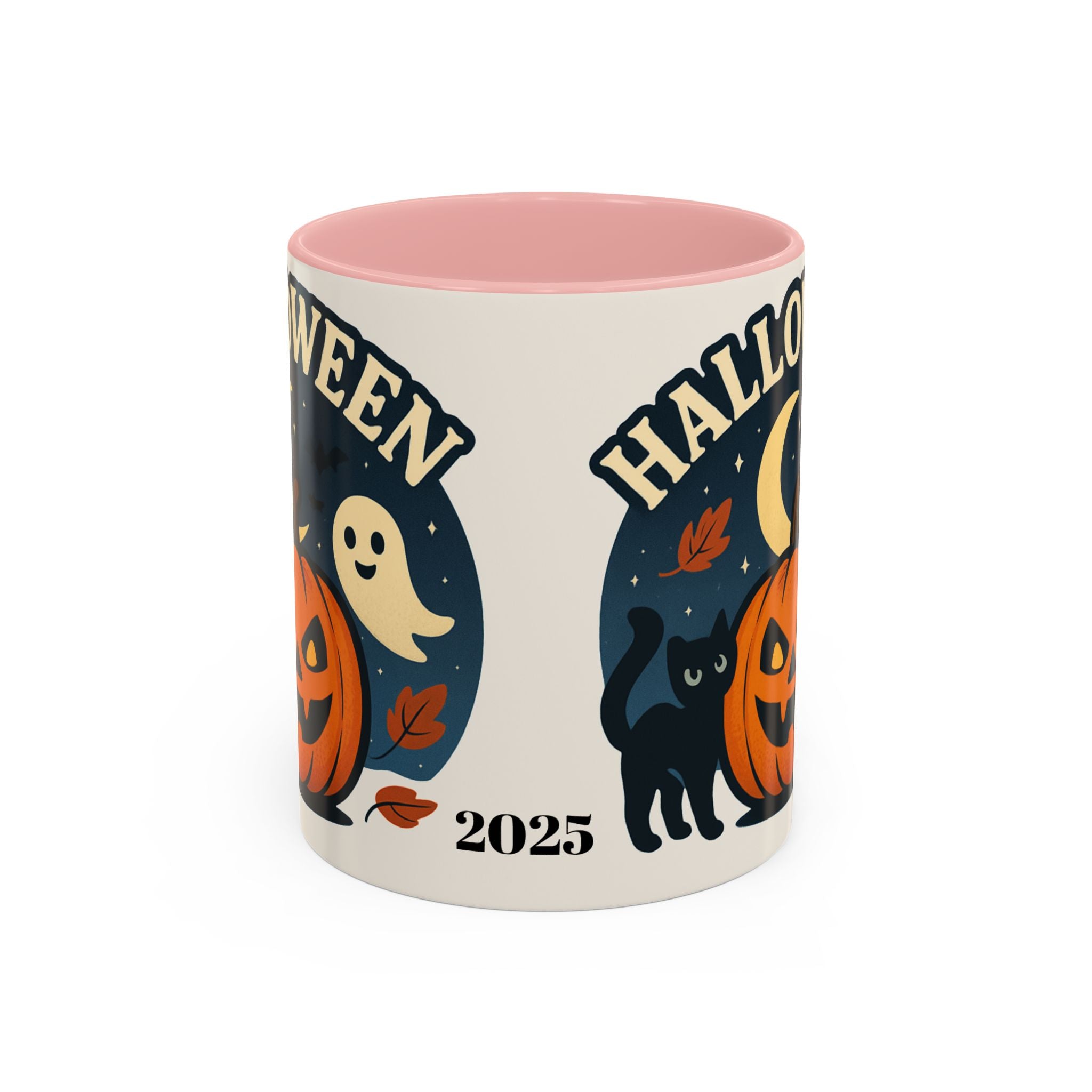 Halloween Accent Coffee Mug - Spooky Pumpkin Design, Ghosts & Cats, Perfect for Fall Decor, Halloween Gift, Cozy Sips