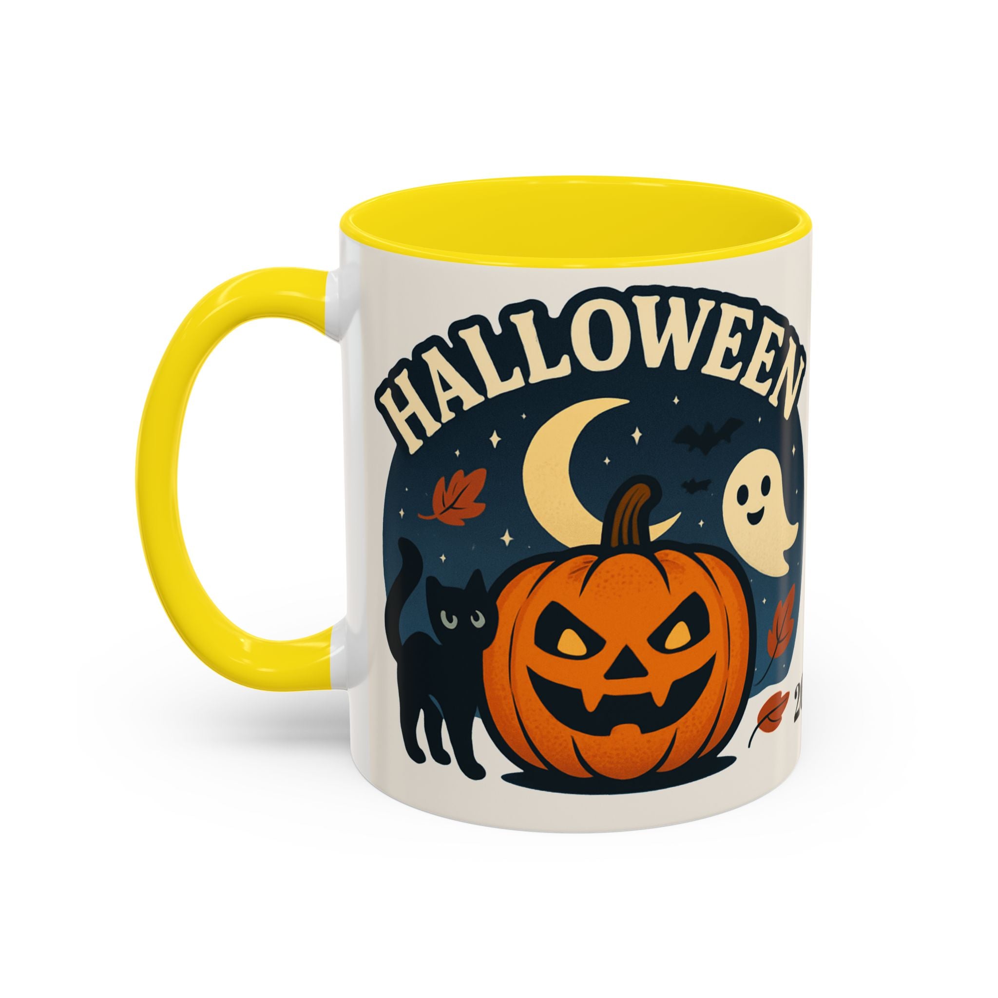 Halloween Accent Coffee Mug - Spooky Pumpkin Design, Ghosts & Cats, Perfect for Fall Decor, Halloween Gift, Cozy Sips