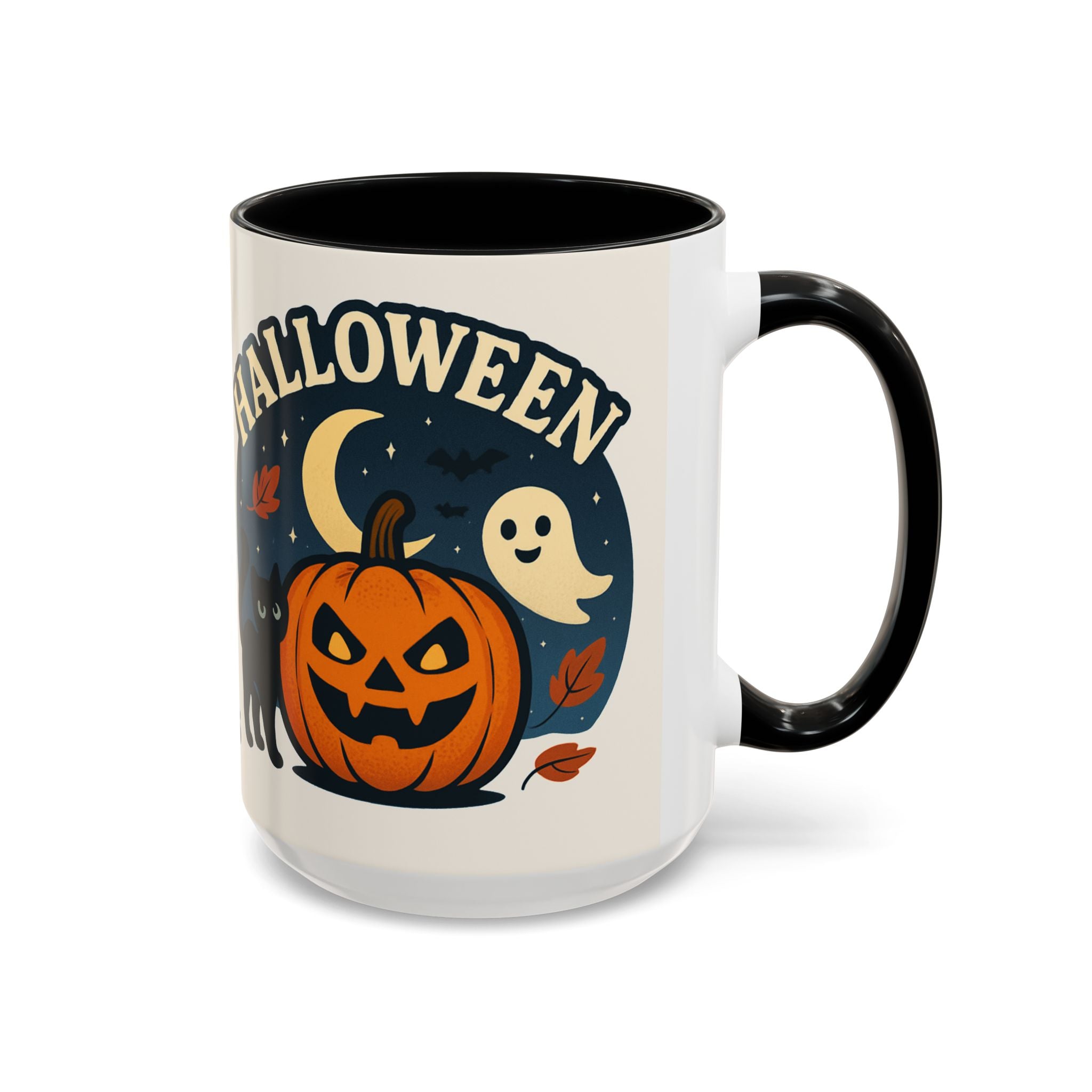Halloween Accent Coffee Mug - Spooky Pumpkin Design, Ghosts & Cats, Perfect for Fall Decor, Halloween Gift, Cozy Sips