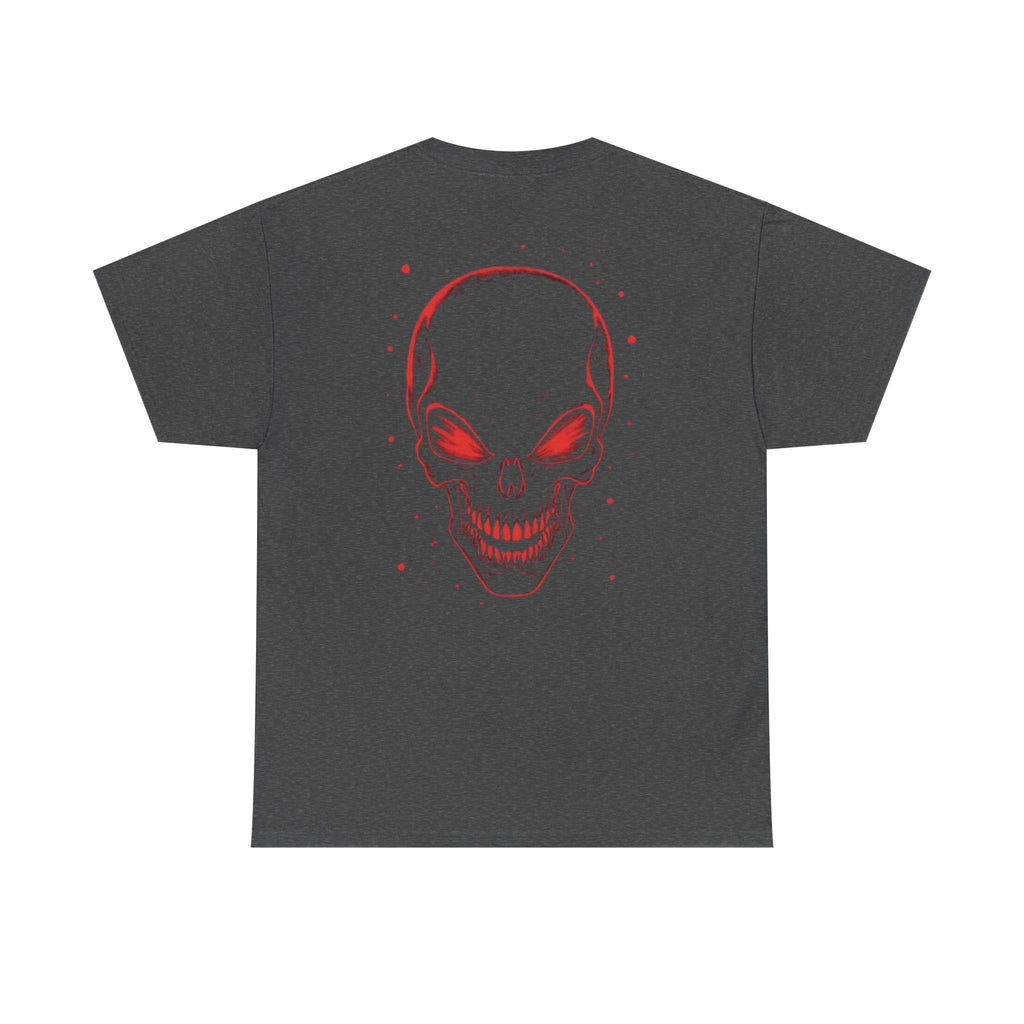 Skull Headphone Tee – Unisex Heavy Cotton Shirt, Music Lover Gift, Edgy Graphic Tee, Halloween Outfit, Unique Streetwear