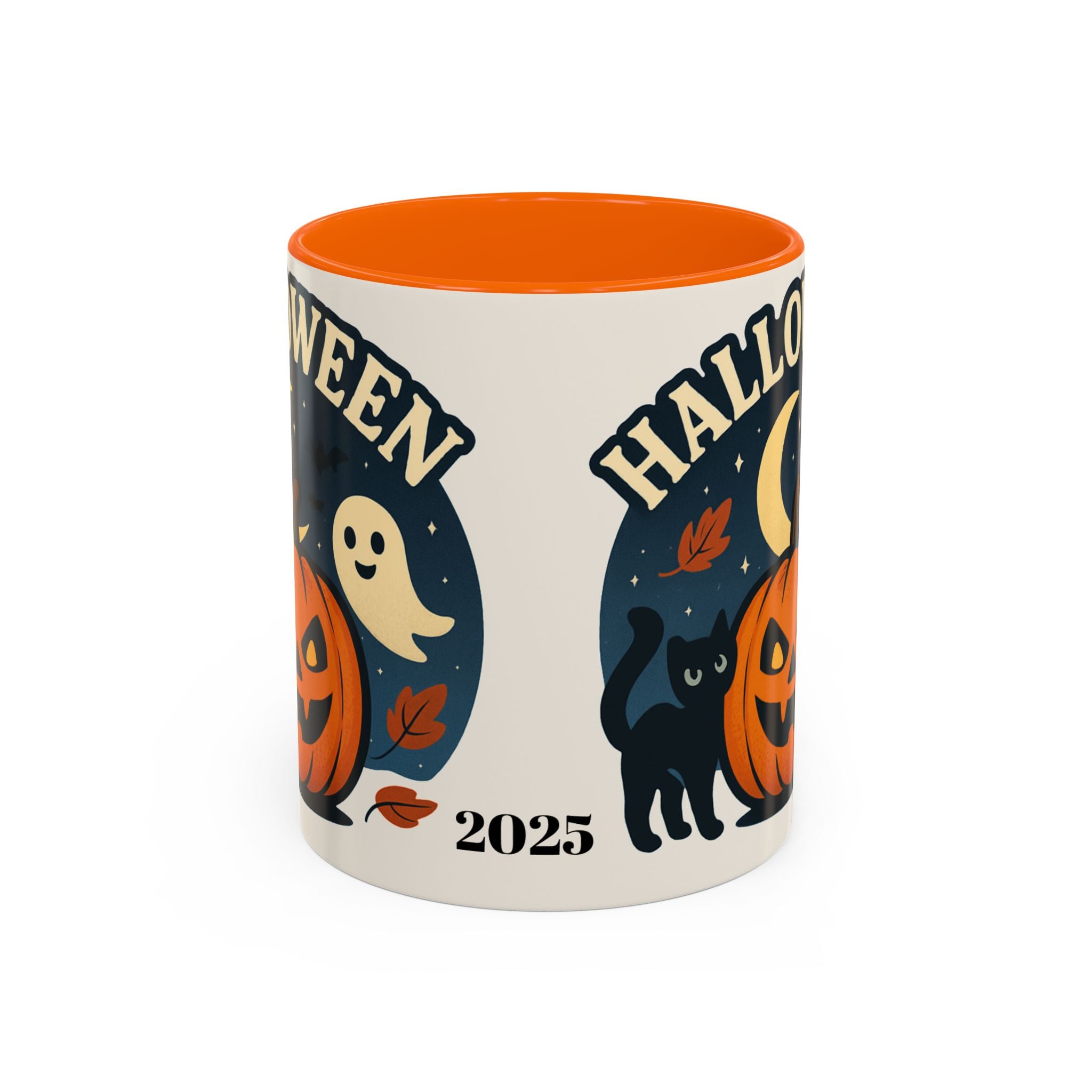 Halloween Accent Coffee Mug - Spooky Pumpkin Design, Ghosts & Cats, Perfect for Fall Decor, Halloween Gift, Cozy Sips